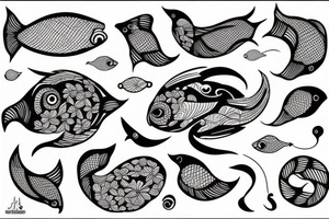 A fish that looks like a bird and a moon tattoo idea