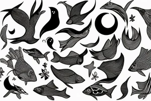 A fish that looks like a bird and a moon tattoo idea
