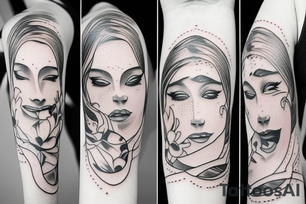 sandcloock with sad face and happy on each side tattoo idea