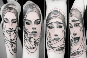 sandcloock with sad face and happy on each side tattoo idea