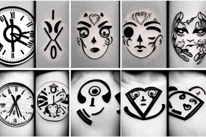 sandclock with sad face and happy on each side tattoo idea