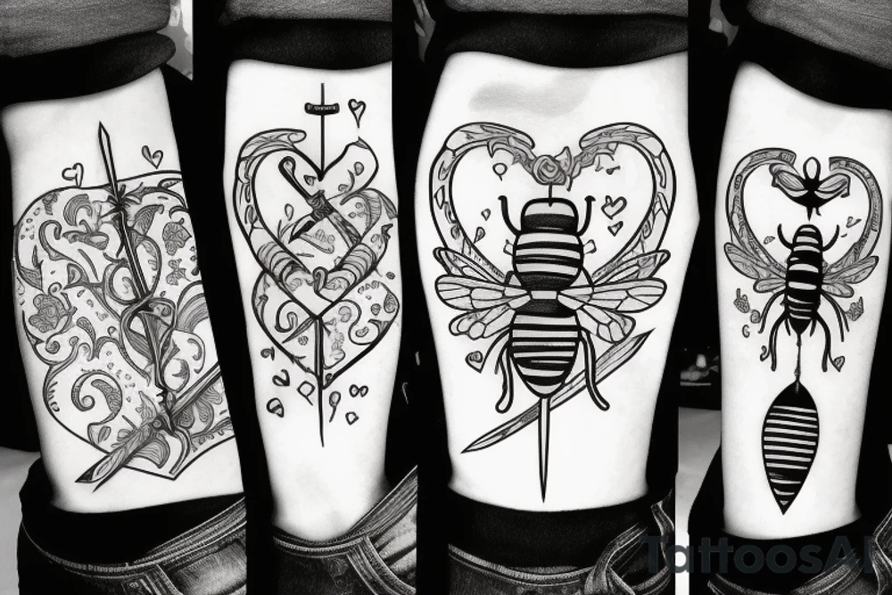 Sword with a heart and bee tattoo idea