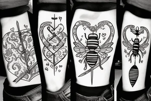 Sword with a heart and bee tattoo idea