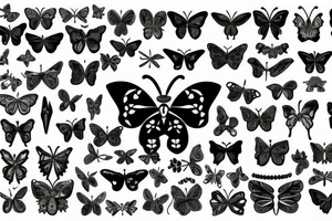 Butterfly made of bones and skulls, with letter V at the middle tattoo idea
