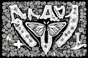 Butterfly made of bones and skulls, with letter V at the middle tattoo idea