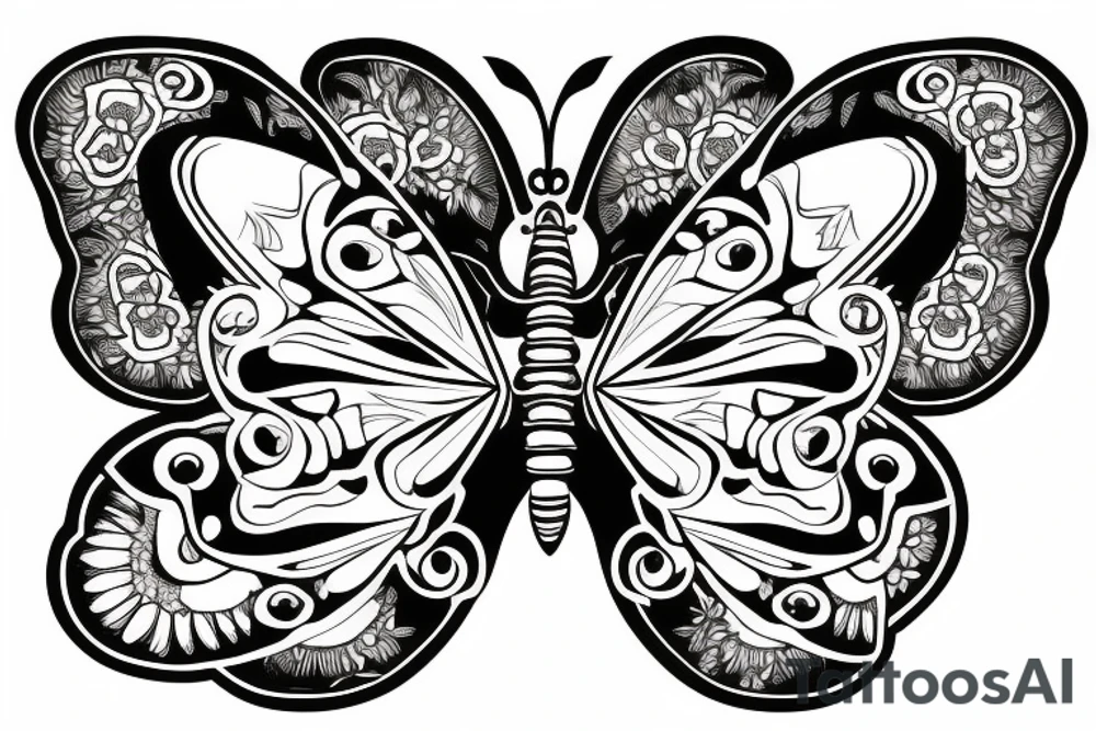 a Butterfly made of bones and skulls tattoo idea