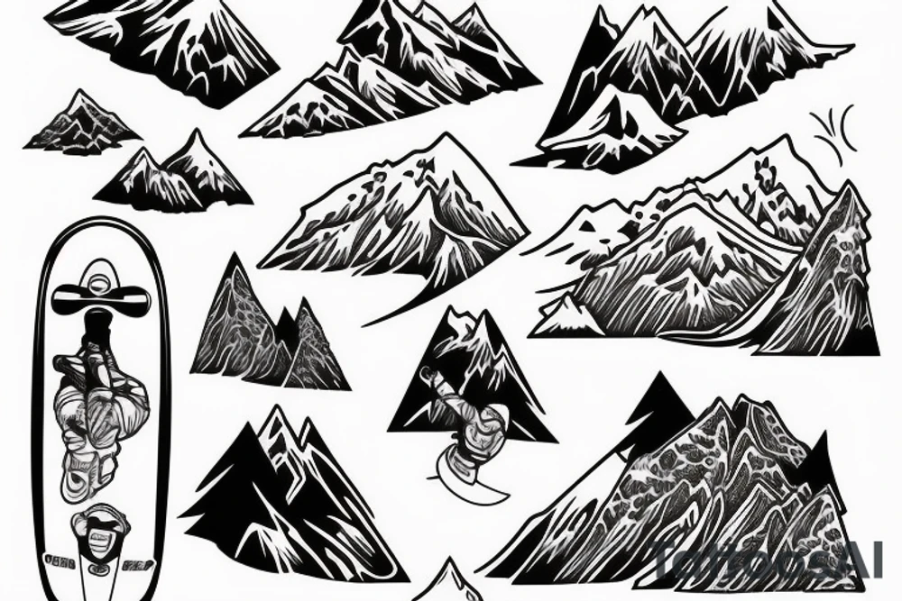 Snowboarding off mountains tattoo idea