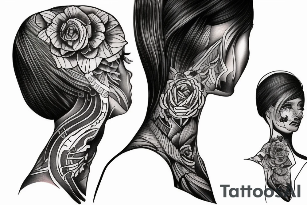 neck tatto angle woman is wispering good tattoo idea