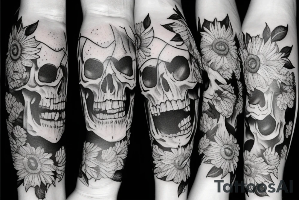 Skull and sunflower tattoo idea