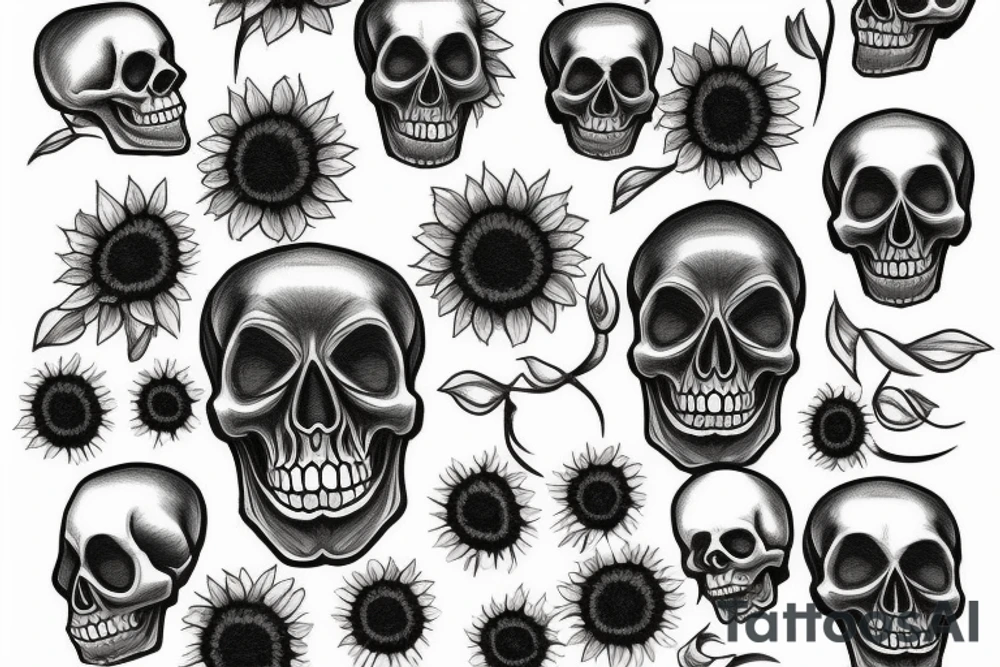 Skull and sunflower tattoo idea