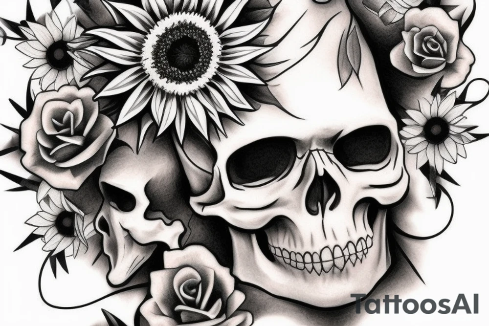 Skull and sunflower tattoo idea