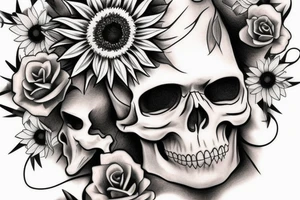 Skull and sunflower tattoo idea