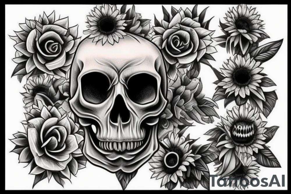 Skull and sunflower tattoo idea