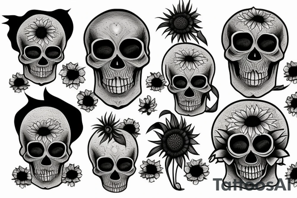 Skull and sunflower tattoo idea