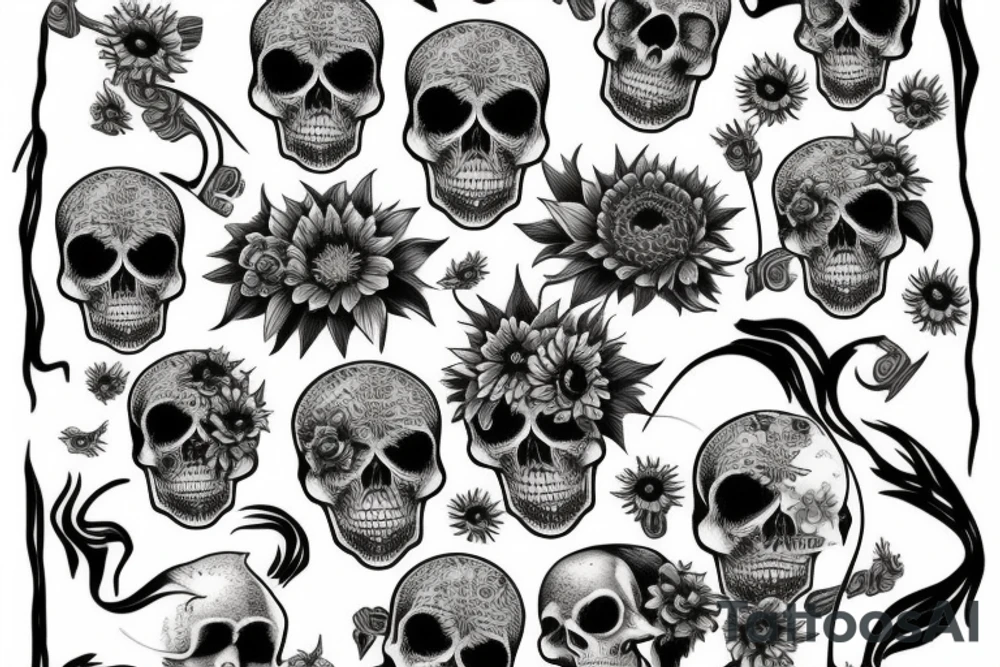 Skull and sunflower tattoo idea