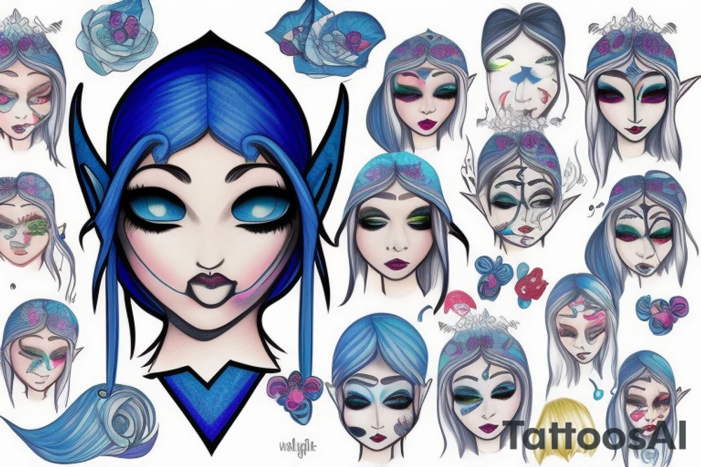 Blue girl elf face tattoo idea