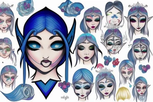 Blue girl elf face tattoo idea