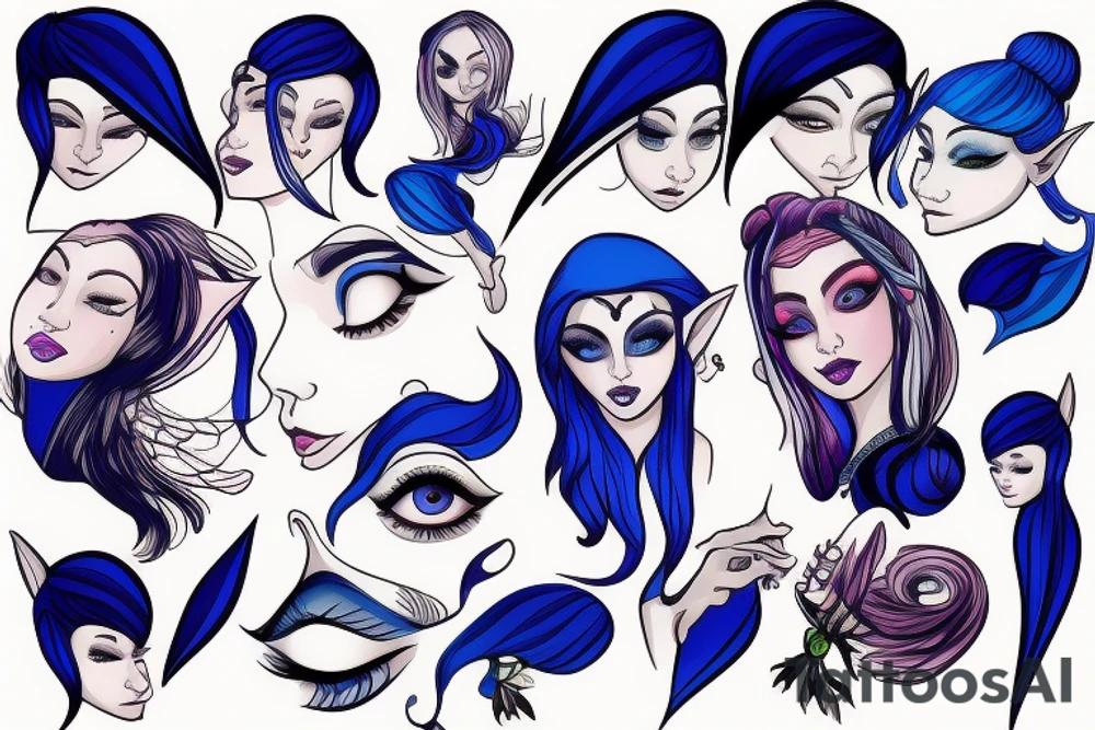 Blue girl elf face tattoo idea