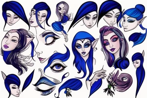Blue girl elf face tattoo idea