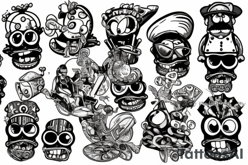 Hard biker gang Spongebob Squarepants tattoo idea