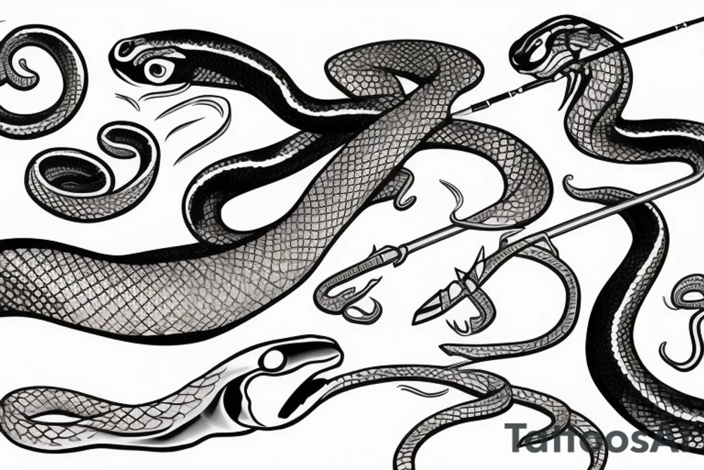 snake around fishing rot tattoo idea