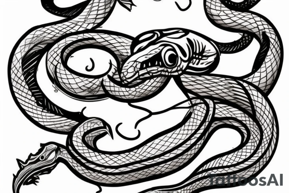 snake around fishing rot tattoo idea
