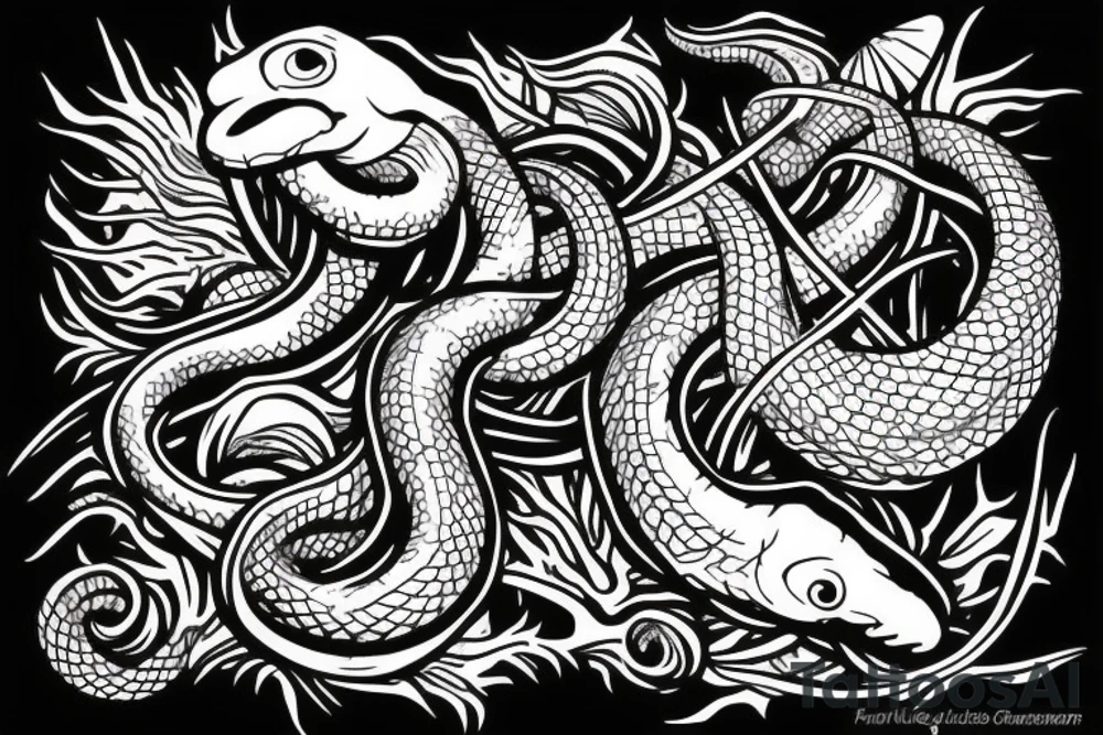 snake around fishing rot tattoo idea