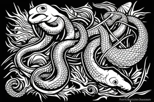 snake around fishing rot tattoo idea