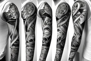 sleeve lion half alive other half is robotic including geometric shapes with straight lines tattoo idea