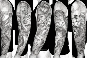 sleeve lion half alive other half is robotic tattoo idea
