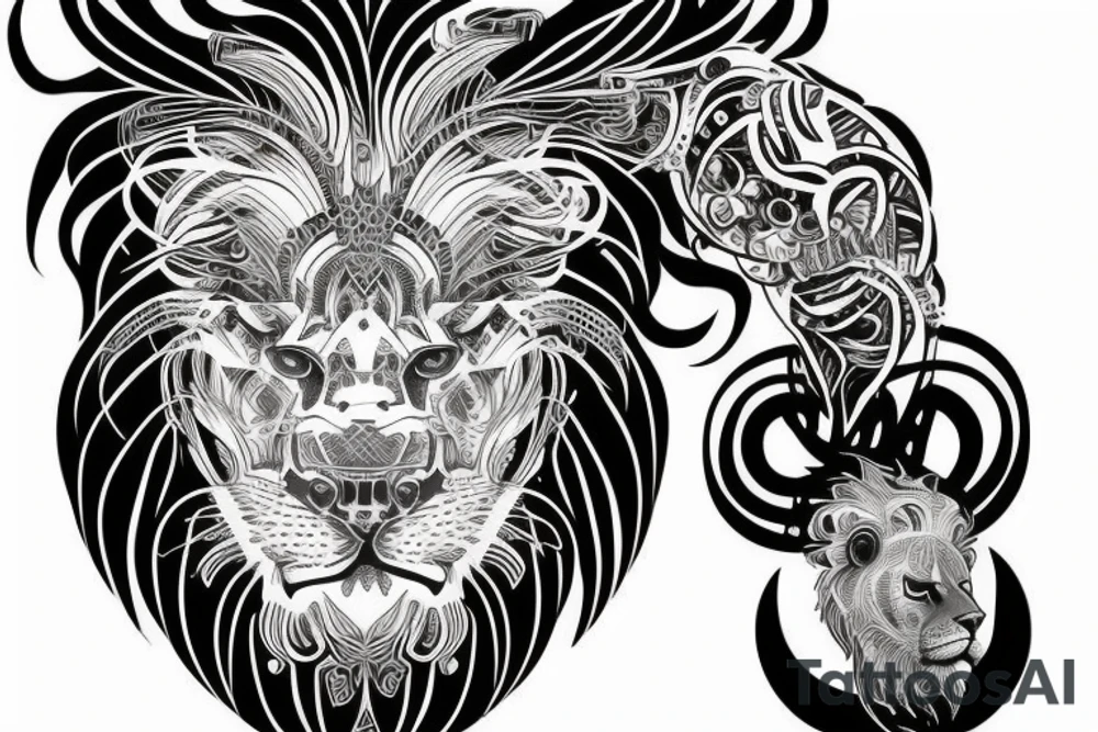 half sleeve lion half alive other half is robotic tattoo idea