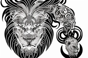 half sleeve lion half alive other half is robotic tattoo idea