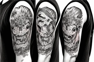 half sleeve lion half alive other half is skeleton tattoo idea