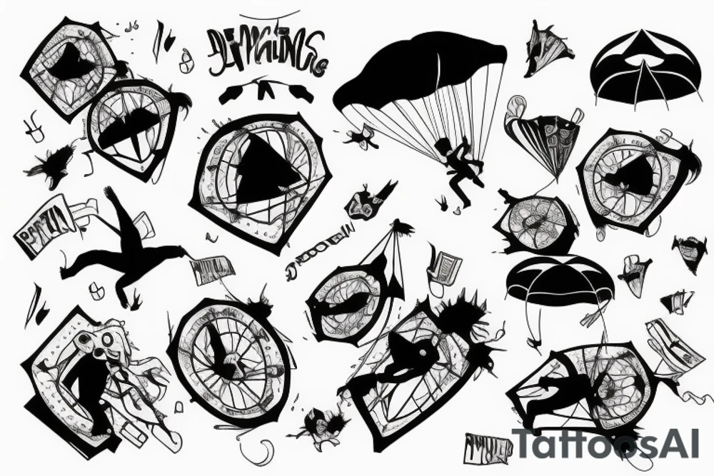 person falling upside down with a parachute tattoo idea