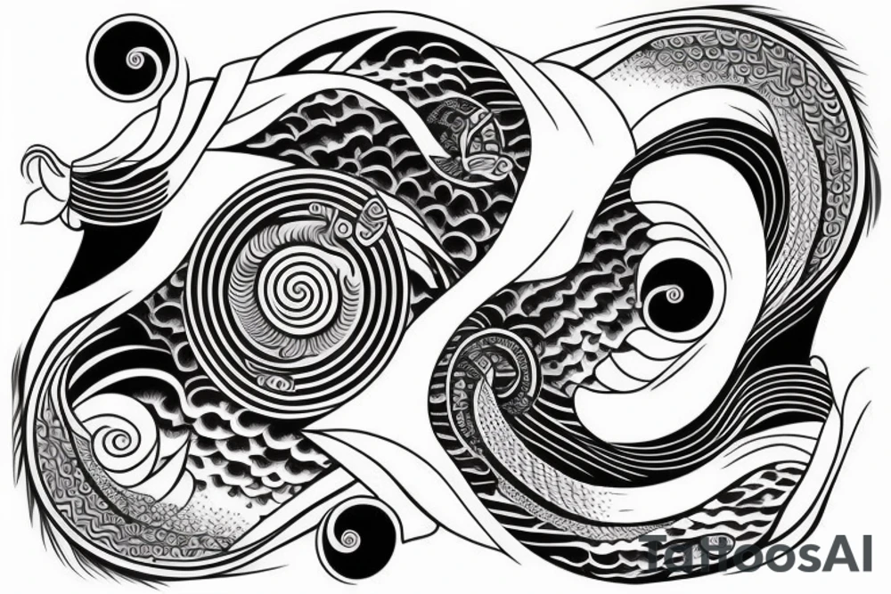 Waves in yin yang tattoo idea