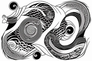 Waves in yin yang tattoo idea