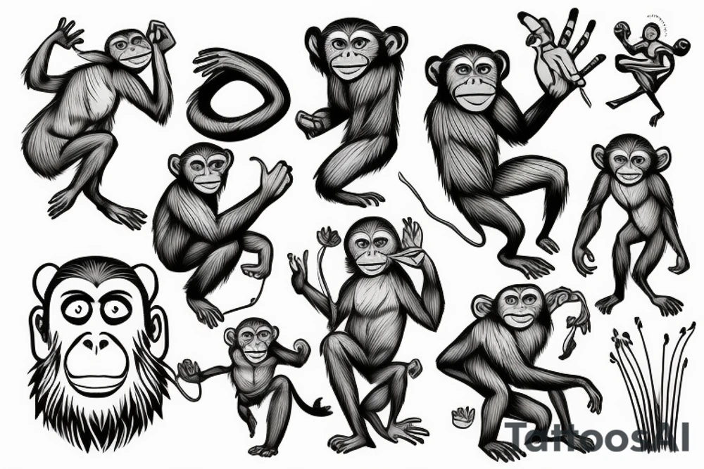 Monky with grass in the hand tattoo idea