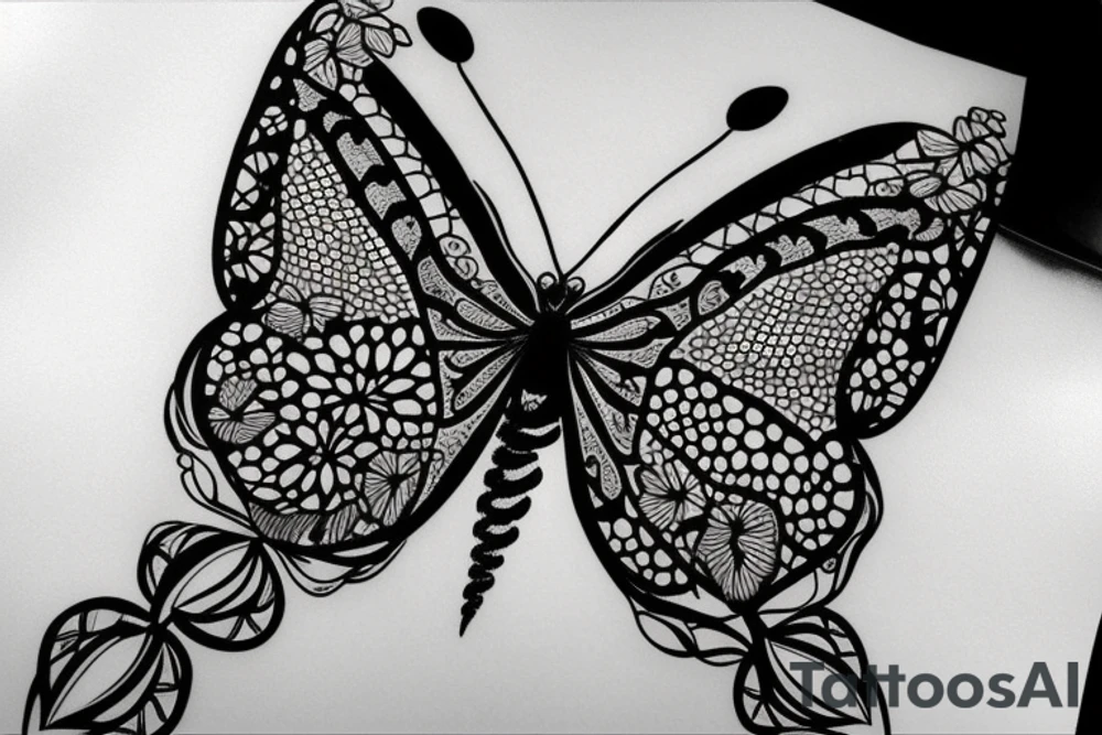 Femine butterfly with lace elements tattoo idea Femine butterfly with lace elements tattoo idea