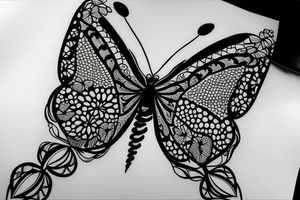 Femine butterfly with lace elements tattoo idea