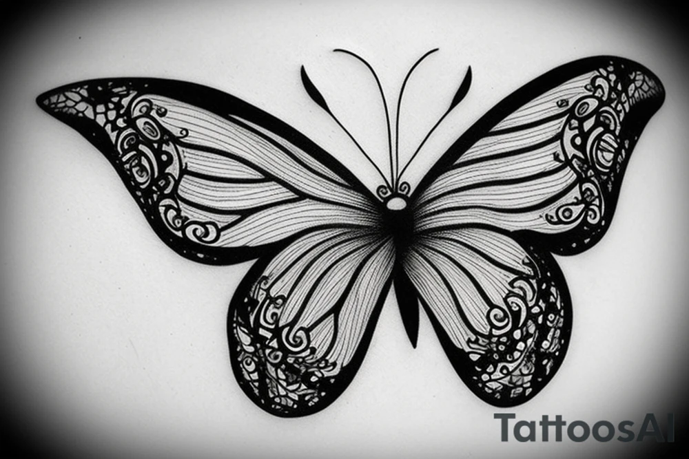 Femine butterfly with lace elements tattoo idea Femine butterfly with lace elements tattoo idea