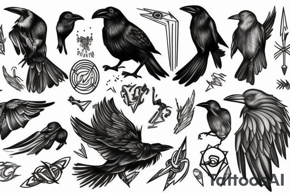 Raven in magical or galactic elements tattoo idea