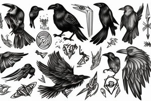 Raven in magical or galactic elements tattoo idea