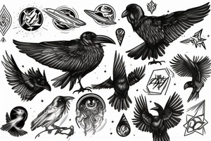 Raven in magical or galactic elements tattoo idea