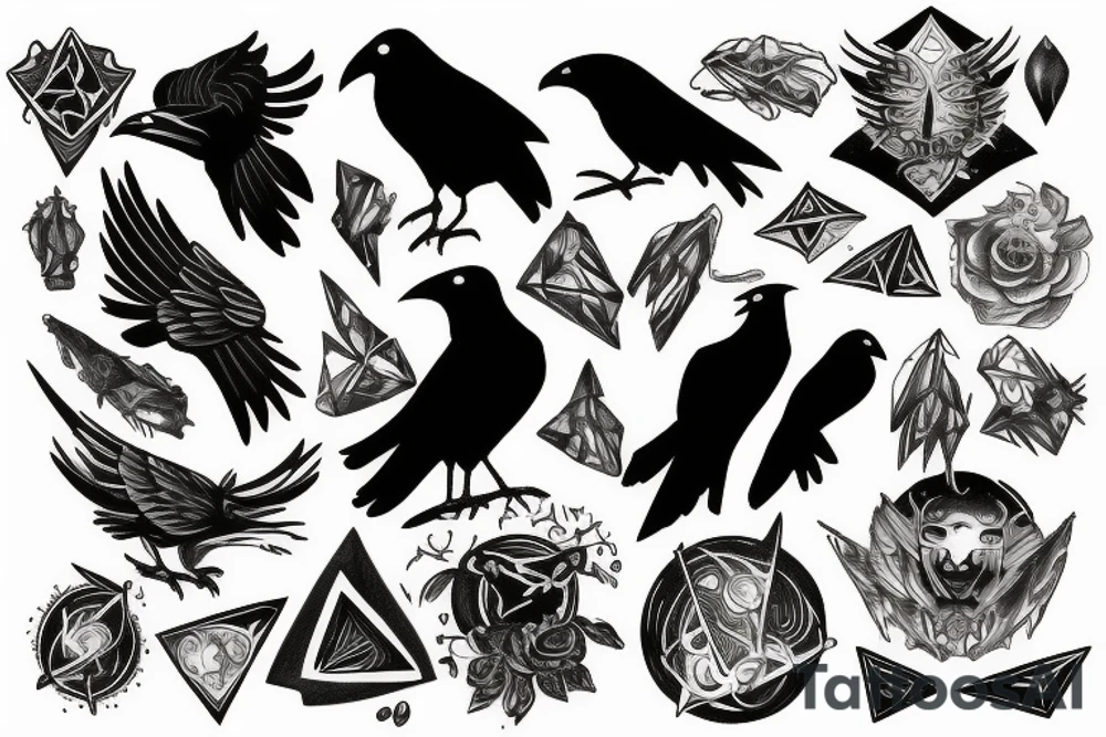 Raven in magical or galactic elements tattoo idea