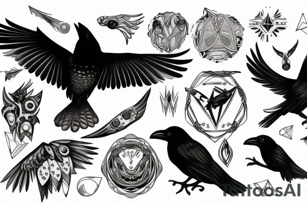 Raven in magical or galactic elements tattoo idea