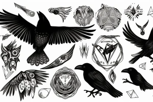 Raven in magical or galactic elements tattoo idea