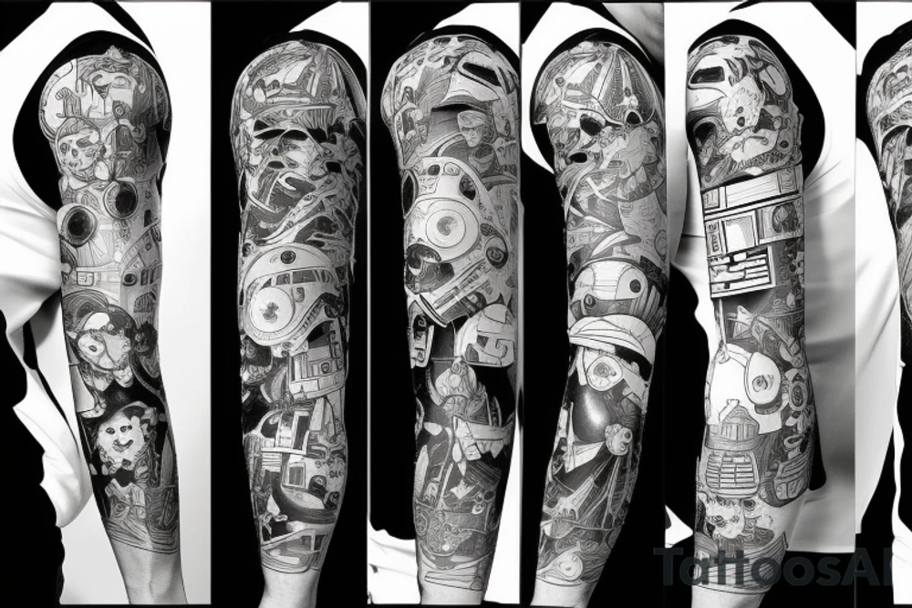 Tattoo Sleeve that incorporates Star Wars and Futurama tattoo idea