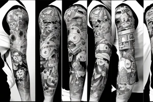 Tattoo Sleeve that incorporates Star Wars and Futurama tattoo idea
