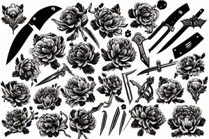 Death metal, knife, flail, stygia, peony tattoo idea