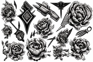 Death metal, knife, flail, stygia, peony tattoo idea